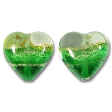 2 14mm Murano Glass Emerald Green White Gold Foiled Band Hearts 