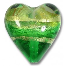 1 Murano Glass Emerald Green White Gold Foiled Band 20mm Heart