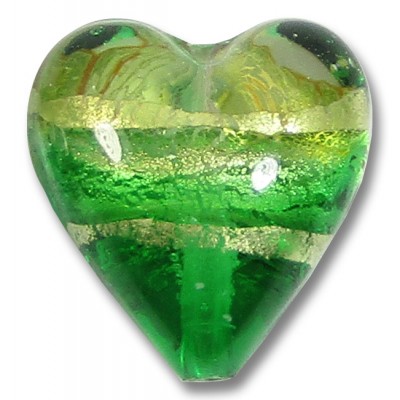1 Murano Glass Emerald Green White Gold Foiled Band 20mm Heart