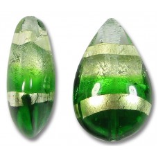 1 Murano Glass Emerald Green White Gold Foiled Band 20mm  Pear Drop