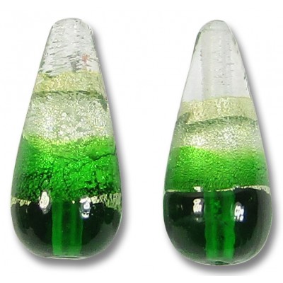 1 Murano Glass Emerald Green White Gold Foiled Band 20mm Drop