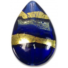 1 Murano Glass Sapphire  Gold Foiled Band 28mm Pear Drop