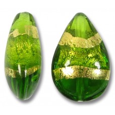 1 Murano Glass Erba Green Gold Foiled Band 20mm Pear Drop