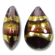 1 Murano Glass Amethyst Gold Foiled Band 20mm Pear Drop