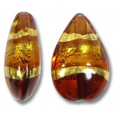 1 Murano Glass Topaz Gold Foiled Band 20mm Pear Drop
