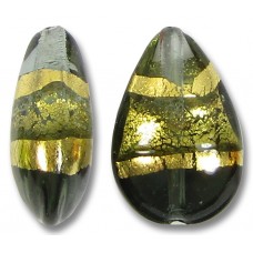 1 Murano Glass Black Diamond Gold Foiled Band 20mm Pear Drop