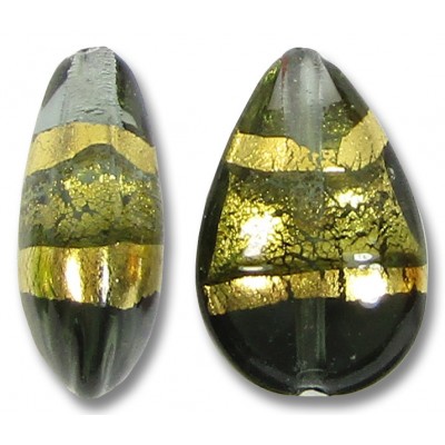 1 Murano Glass Black Diamond Gold Foiled Band 20mm Pear Drop