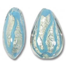 1 Murano Glass White Gold Foiled Turquoise Blue Drizzle 20mm Pear Drop Bead