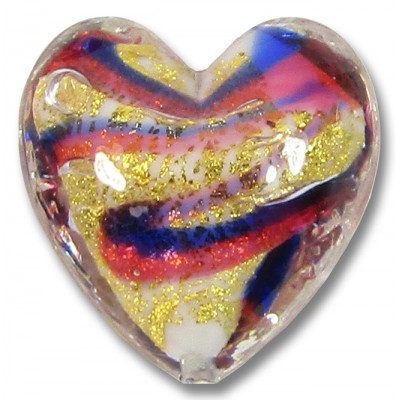 1 Murano Glass Ruby and Cobalt Swirl Gold Foiled 20mm Heart