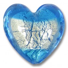 1 Murano Glass Aqua White Goldfoiled 20mm Heart