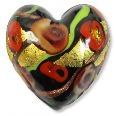 1 Murano Glass Amore Red Goldfoil & Aventurine 20mm Heart