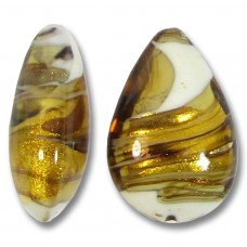 1 Murano Topaz Gingerbread Colour Swish Goldfoiled 20mm  Pear Drop