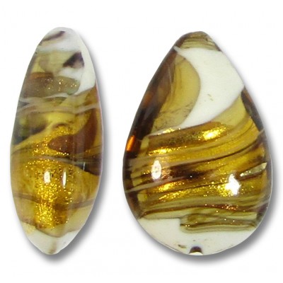 1 Murano Topaz Gingerbread Colour Swish Goldfoiled 20mm  Pear Drop
