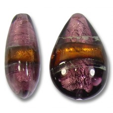1 Murano Glass Amethyst and Topaz Silver Foiled 20mm Pear Drop Bead