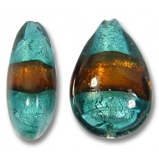 1 Murano Glass Verde Marino and Topaz Silver Foiled 20mm Pear Drop Bead