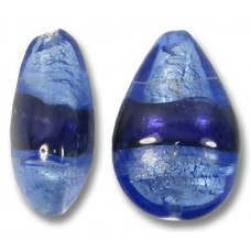 1 Murano Glass Bluino and Purple Velvet White Gold Foiled 20mm Pear Drop Bead