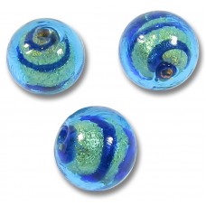 1 Murano Glass Goldfoiled Turquoise Velvet Sapphire 10mm Round Bead