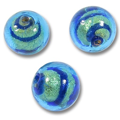 1 Murano Glass Goldfoiled Turquoise Velvet Sapphire 10mm Round Bead