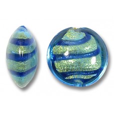 1 Murano Glass Goldfoiled Turquoise Velvet Sapphire 14mm Lentil Bead