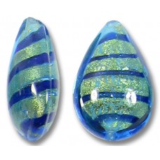 1 Murano Glass Goldfoiled Turquoise Velvet Sapphire 20mm Pear Drop Bead
