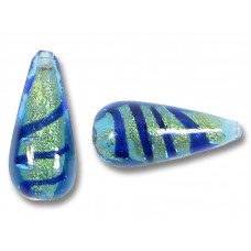 1 Murano Glass Goldfoiled Turquoise Velvet Sapphire 20mm Drop Bead