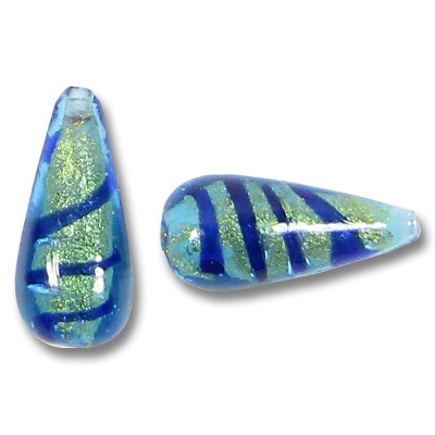 1 Murano Glass Goldfoiled Turquoise Velvet Sapphire 20mm Drop Bead