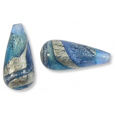 1 Murano Aquamarine and Sapphire Ripple White Gold Foiled 20mm Drop