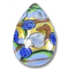 1 Murano Glass Amore Aquamarine and Sapphire Goldfoil 28mm Pear Drop