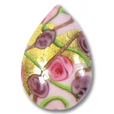 1 Murano Glass Amore Rose and Amethyst Goldfoil 28mm Pear Drop