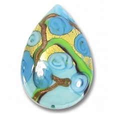 1 Murano Glass Amore Aquamarine Goldfoil 28mm Pear Drop