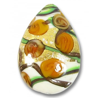 1 Murano Glass Amore Topaz Goldfoil 28mm Pear Drop
