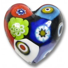 1 Murano Glass Classic Mosaic Millefiore 20mm Heart Bead