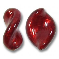 2 Murano Glass Dark Ruby Gold Foiled Elica Twist Beads