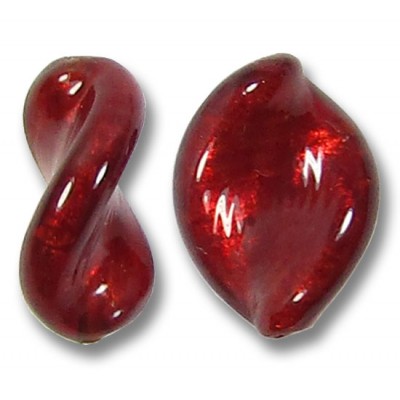 2 Murano Glass Dark Ruby Gold Foiled Elica Twist Beads