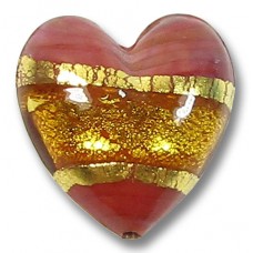 1 Murano Glass Cinnabar Red with Topaz 24kt Goldfoil 20mm Heart