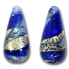 1 Murano Glass Cobalt and Sapphire Ripple White Gold Foiled 20mm Drop
