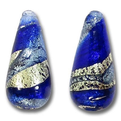 1 Murano Glass Cobalt and Sapphire Ripple White Gold Foiled 20mm Drop
