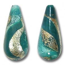 1 Murano Glass Verde Murano Glass Ripple White Gold Foiled 20mm Drop