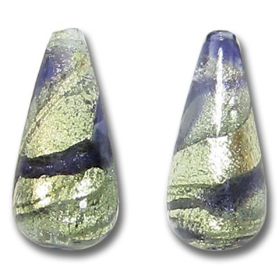 1 Murano Glass Purple Velvet and Alexandrite Ripple White Gold Foiled 20mm Drop