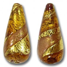 1 Murano Glass Topaz and Aventurine Ripple Gold Foiled 20mm Drop