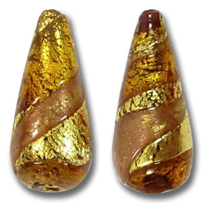 1 Murano Glass Topaz and Aventurine Ripple Gold Foiled 20mm Drop