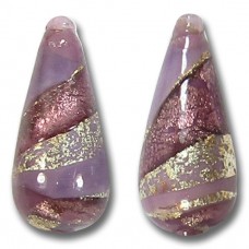 1 Murano Glass Amethyst and Lavender Ripple White Gold Foiled 20mm Drop