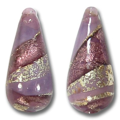 1 Murano Glass Amethyst and Lavender Ripple White Gold Foiled 20mm Drop
