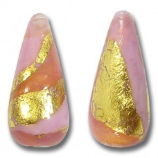 1 Murano Glass Blush and Rose Ripple  Gold Foiled 20mm Drop