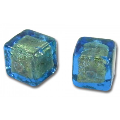 2 Murano Glass Kingfisher Goldfoil 8mm Cube Beads