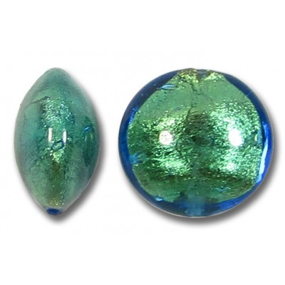 1 Murano Glass Kingfisher Goldfoil 14mm Lentil