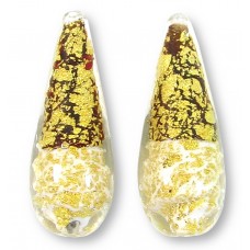 1 Murano Glass Garnet and Cream Crackle Goldfoil 28mm Drop
