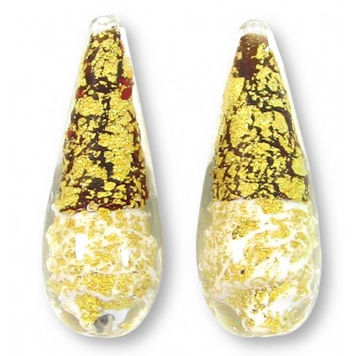 1 Murano Glass Garnet and Cream Crackle Goldfoil 28mm Drop