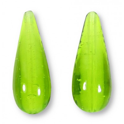1 Murano Glass White Core Lime Green 28mm Drop