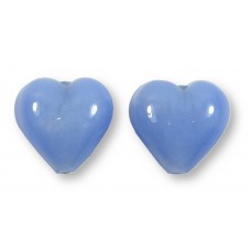 2 Murano Glass White Gold Foiled Periwinkle Blue Satin 14mm Hearts